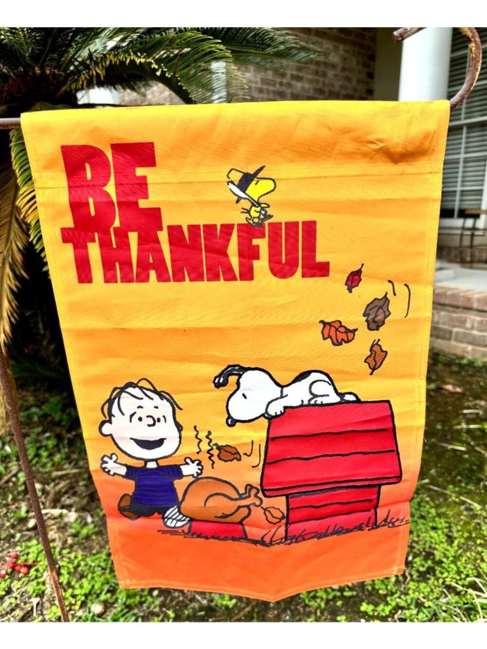 2014 Thanksgiving Snoopy Charlie Brown Be Thankdul Garden Flag Orange New Rare